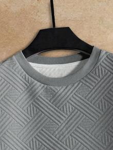 HIMLAND Men's Casual Textured Knit Crew Neck Sweatshirt, Autumn - Light Grey - View 3