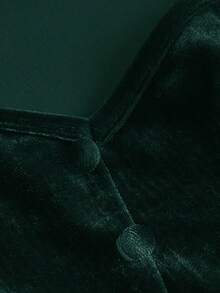 SHEIN MOD Vestido de manga gigot de terciopelo talla grande, cuello mao, corbata de moño, otoño/invierno - Verde Oscuro - Ver 3