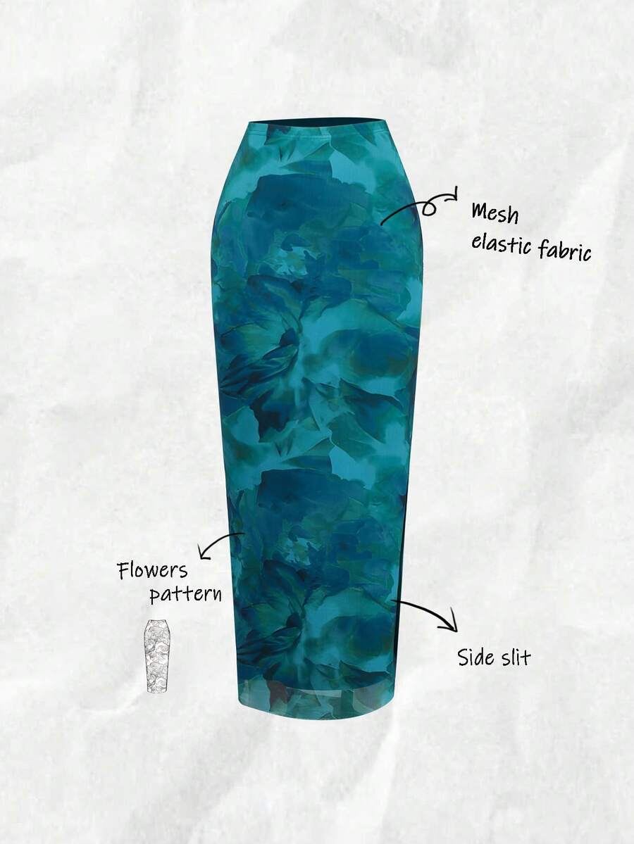 Olithes Women Gradient Printed Casual Skirt Maxi Women Outfit - Mint Green - View 1