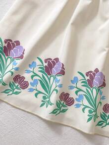 Vestido de princesa con estampado floral de manga abullonada para niña, vestido de verano con lindo estampado de flores - Albaricoque - Ver 7