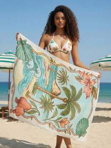 SHEIN x Eduarda Gutierrez CAJUNI Tropical Vacation Vacation Scenery Cover Up - Multicolor - View 2