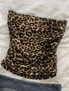 Glimmora Fitted Women's Leopard Print Ruched Bandeau Top - Multicolor - View 6