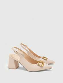 CUCCOO BIZCHIC Sepatu Hak Tebal Klasik Wanita Warna Burgundy, Serbaguna untuk Beraktivitas, Kencan, Pesta, Liburan, Pernikahan, Natal, Hari Valentine, dan Musim Semi. - Teh susu aprikot - View 3