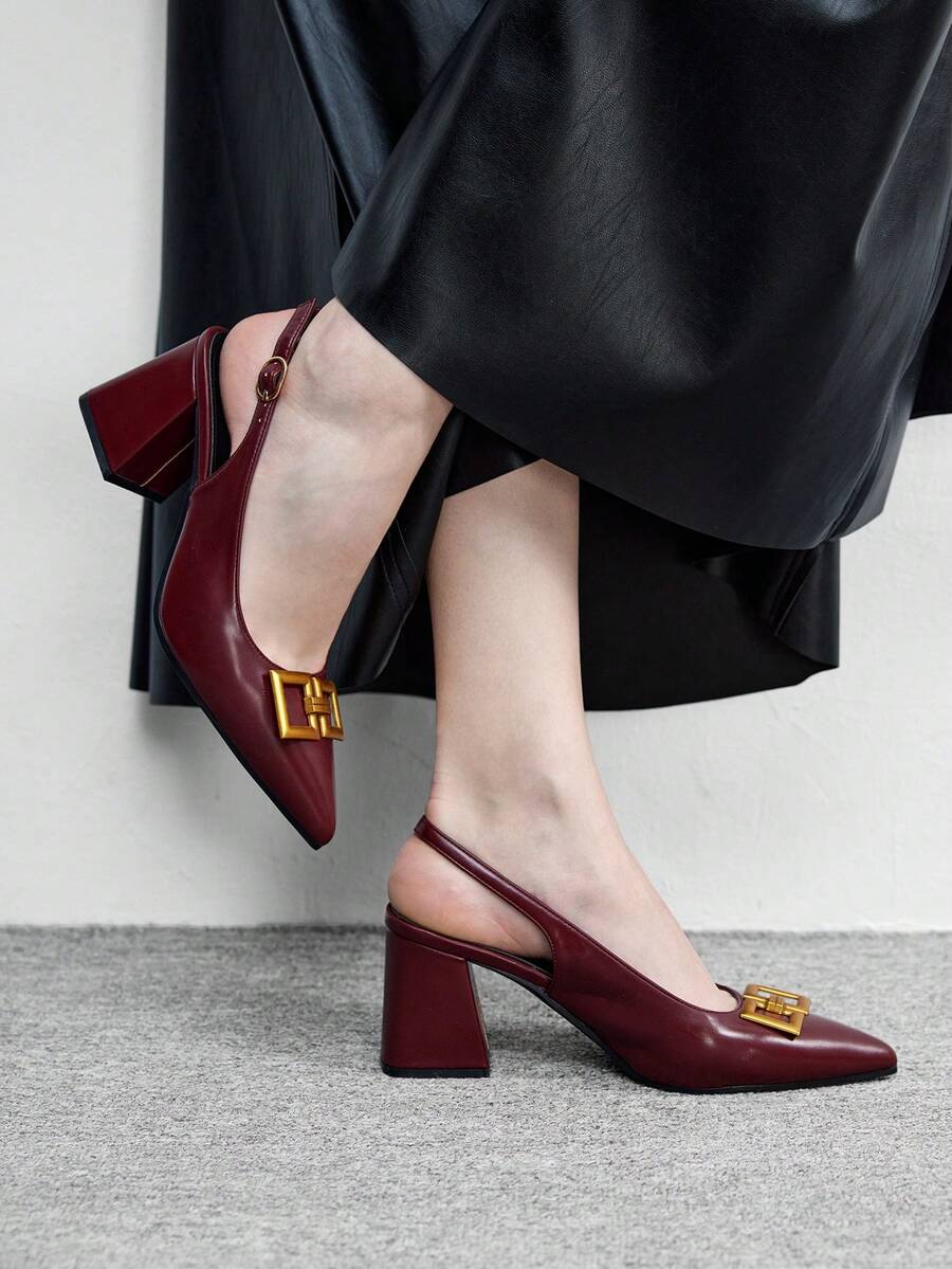 CUCCOO BIZCHIC Women's Classic Simple Burgundy Chunky Heels, Versatile For Commuting, Dating, Party, Holiday, Wedding For Christmas Valentine's Day Spring Shoes - Rose Red - View 1