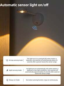 1pc Rechargeable, Wire-Free Indoor Wall Light, Spotlight, Table Lamp, Smart Led Motion Sensor Light, Picture Light Intelligent Human Body Sensor, Automatically Turns Lights On And Off - White - View 5