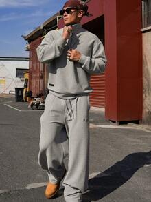 DAZY 男士纯灰色褶皱长裤及套头卫衣套装，春季款 - 灰色 - 查看 5