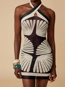 Écloséra 2026新款女士性感贝壳定位印花吊带系带罩衫连衣裙 - 彩色 - 查看 6