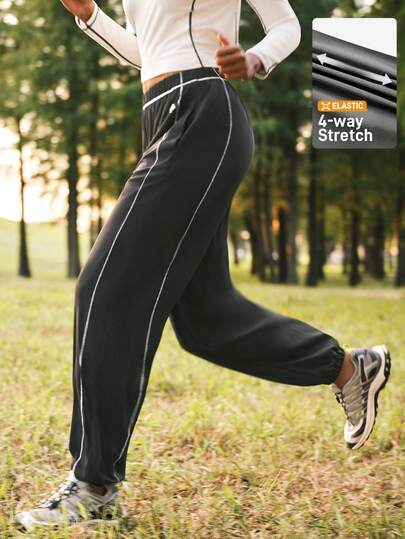 SHEIN In My Nature Women's Outdoor Sweatpants & Joggers, Loose And Comfortable, With Side Pockets And Contrast Color Stitching, Suitable For Gym, Hiking And Running.