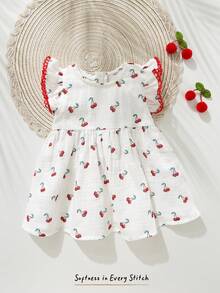 Cozy Pixies 新生女宝宝樱桃水果图案荷叶边撞色圆领无袖收腰连衣裙 - 彩色 - 查看 3