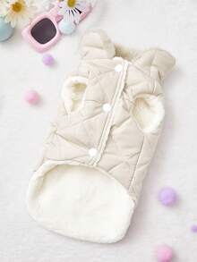 PETSIN 1 st 2-i-1 söt termofodrad varm husdjursjacka med koppelfäste för höst/vinter - Beige - Visa 2