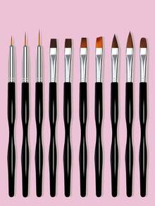 10支装黑色细腰美甲笔套装，适用于凝胶指甲油、水晶雕刻和美甲制作 - 黑色 - 查看 1