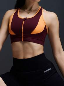 Powerista Women's Summer Fashion Contrast Color Breathable Racerback Sports Bra - Burgundy - View 5