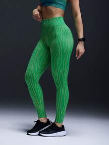 Powerista Women's Fashionable Full Print High Waist Shaping Yoga Leggings - Green - View 1