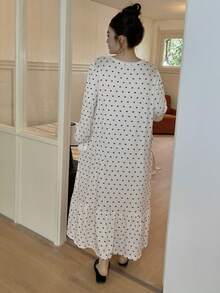 Dazy Plus Plus Size Women Heart & Floral Contrast Lace Elegant Long Nightgown - White - View 3