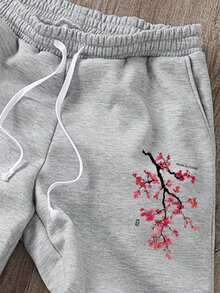 Manfinity Joysei 男士标准尺码梅花印花保暖直筒运动裤 - 淺灰色 - 查看 3