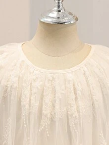 White Flared Mesh A-Line Long Dress For Tween Girls Elegant Round Neck Special Occasion Dress With Flounce Sleeves White Elegant Dress Ivory Tween Dress White Dress For Girls Ivory Dress For Girls White Modest Dress For Tweens - White - View 3