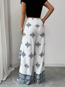 Selianne Women Spring Printed Long Pants Simple Fashion Style Suitable For Summer With Waist Belted Casual For Women - Apricot - View 2