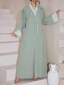 Al Najma Áo choàng Abaya nữ dáng rộng, màu trơn, thoải mái, phù hợp mọi mùa. - màu xanh lá - Xem 6