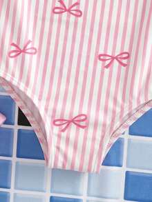 Emery Rose Kids Emery Rose Kids Babygirl Fitted Casual Minimalist Comfortable Round Neck Backless Bow Decor Swimsuit - Multicolor - View 3
