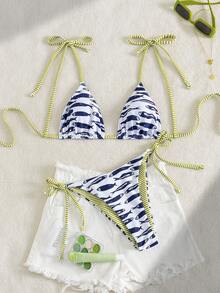 Swim Vcay Bộ bikini 2 mảnh gợi cảm, thời trang và ngọt ngào với nơ buộc vai, không gọng, có đệm mút tháo rời dành cho nữ. - Màu xanh lam - Xem 3