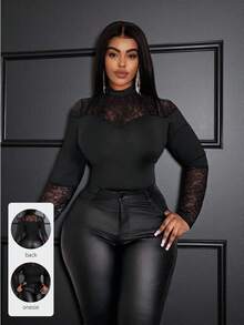 Slaydiva 新款/复活节/西部风/节日/新年/情人节性感/街头风女装/辣妹风情人节透视大码连体衣网纱蕾丝拼接牛奶丝连体衣 - 黑色 - 黑色 - 查看 8