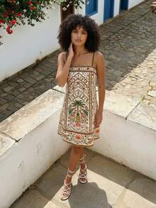 CAJUNI 热带度假风情印花短裙 - 卡其色 - 查看 3