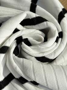 Comfortcana 2pcs Plus Size Contrast Color Striped Fleece Long Sleeve Top And Pants Set, For Autumn And Winter - Black and White - View 10