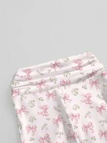 ROMWE Kawaii 可爱甜美粉色蝴蝶结腰部荷叶边爱心装饰喇叭裤，女式，春夏款 - 粉色 - 查看 3