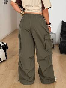 Coolane 女士加大码春夏街头风男友风休闲运动装复古西部风Y2K低腰降落伞军绿色工装裤 - 軍綠色 - 查看 4