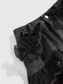 ROMWE Kawaii 可爱甜美蛋糕边女士牛仔迷你裙 - 彩色 - 查看 3