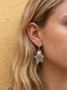 Joivida 银色海星耳钉，小众设计，高端蓝宝石，新款耳环，女士时尚日常佩戴，适合派对、约会、度假、海滩等场合，珠宝配饰。 - 彩色 - 查看 3