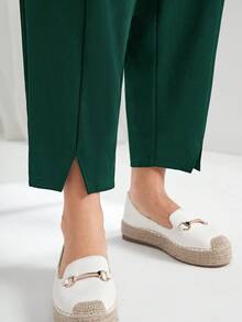 EMERY ROSE 大码女式纯色口袋锥形休闲/工作七分裤 - 墨綠色 - 查看 5