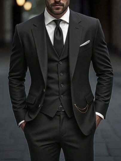 Manfinity Mode Men's Fashion British Style Street Business Casual Suit Set,Valentine's Day,Wedding,Going Out,Gowns,Gown For Prom Night,Boyfriend Gift Mens Blazer And Pants Men Tuxedo Set Men 2 Piece Set Lapel Men Black Suit Set Mens Two Piece Jacket Suit,Weekend Trips, Outdoor Activities, Travel Expeditions, Relaxed Work Environments Or Semi-Formal Occasions, Boyfriend/Husband Gift, Anniversary /Birthday Gift Party Summer Vacation Holiday New Years Wedding Valentine's Day