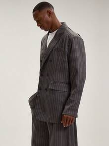 Musero Men Pinstripe Pocket Detail Oversized Tailored Blazer Autumn Winter Smart Casual Tailoring Suits - Dark Grey - View 3