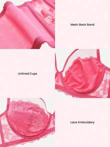 LUVLETTE Soft Woman Lingerie Lounge Curve Sheer Full Coverage Support&Breathable Underwire Sexy Unlined Minimizer Lace Elegance & Mesh Pink Bra Bridal Intimates  Romantic Valentine's Day Gifts Bra - Watermelon Pink - View 9