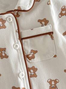 Loomiva 新生女宝宝卡通动物图案针织柔软领长袖连体衣套装 - 卡其色 - 查看 4