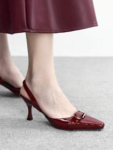 CUCCOO BIZCHIC 女士尖头细高跟鞋，PU皮革，搭扣装饰，时尚简约设计，舒适百搭，适合日常、派对、宴会等场合。 - 酒紅色 - 查看 7