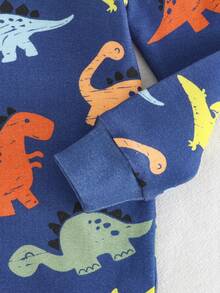 Cozy Pixies 男婴贴身睡衣套装，卡通恐龙印花柔软针织圆领长袖上衣和松紧腰长裤，2 件套 - 彩色 - 查看 7