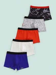 5pcs/Pack Boys' Minimalist Black, White, Gray Combination Video Game Graphic Print Comfortable Boxer Briefs - Multicolor - View 2