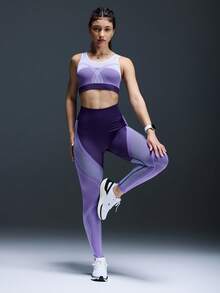 Powerista 女士条纹露背日常健身运动文胸 - 紫色 - 查看 3