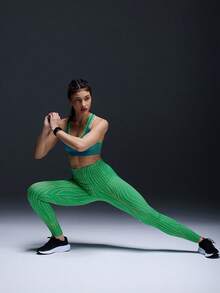 Powerista Women's Fashionable Full Print High Waist Shaping Yoga Leggings - Green - View 4