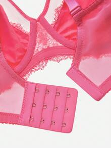 LUVLETTE Soft Woman Lingerie Lounge Curve Sheer Full Coverage Support&Breathable Underwire Sexy Unlined Minimizer Lace Elegance & Mesh Pink Bra Bridal Intimates  Romantic Valentine's Day Gifts Bra - Watermelon Pink - View 8