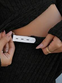 SHEIN Bộ đồ bầu 2 món: Áo dài tay cổ tròn xẻ tà màu trơn và quần dài bo gân. - màu đen - Xem 5