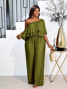 Brilight 女士优雅休闲棉麻两件套 - 蛋糕式双层荷叶边上衣和阔腿裤 - 日常穿着、休闲穿着、夏季度假、音乐节、假日套装、春夏女装 - 綠色 - 查看 8