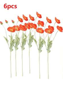 6 künstliche simulierte Blumen, 59 Zentimeter lang, einschließlich 4 Blumen, einfacher und moderner Stil, biegsam und nicht leicht verblassend. Geeignet für DIY Blumenwände, Szenendekoration, Blumenvasen-Anordnung in Wohn- und Schlafzimmern, Hochzeits- und Partydekoration sowie Tischdekorationen. - Sonnenuntergangsrot - Übersicht 11