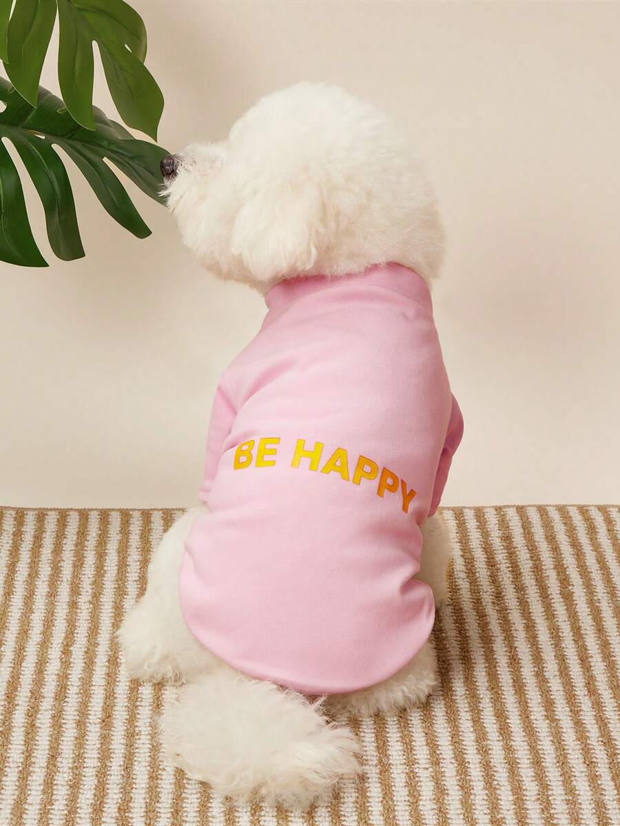 PETSIN 宠物狗生日派对背心可爱泰迪T恤字母印花小狗衣服约克郡柔软双腿连衣裙无帽 - 粉色 - 查看 1