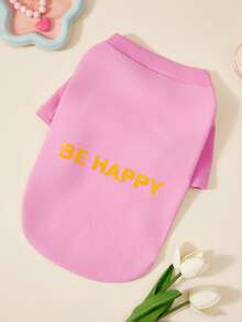 PETSIN 宠物狗生日派对背心可爱泰迪T恤字母印花小狗衣服约克郡柔软双腿连衣裙无帽 - 粉色 - 查看 4