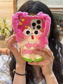 可爱又古怪的比基尼女孩，辫子发型设计，适用于 17 Pro Max 手机壳、13 Pro、新款 12、热门 11、卡通 15 Pro 和硅胶 14 Pro 全覆盖保护壳。 - 粉色 - 查看 3