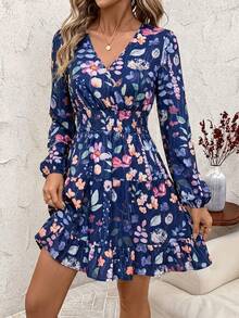 Amorya Robe courte élégante à col V et taille cintrée avec imprimé floral, coupe flatteuse pour un port quotidien - Multicolore - Voir 10