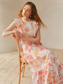 MOTF PREMIUM 女士优雅镂空蕾丝拼接刺绣花卉印花连衣裙 - 彩色 - 查看 1